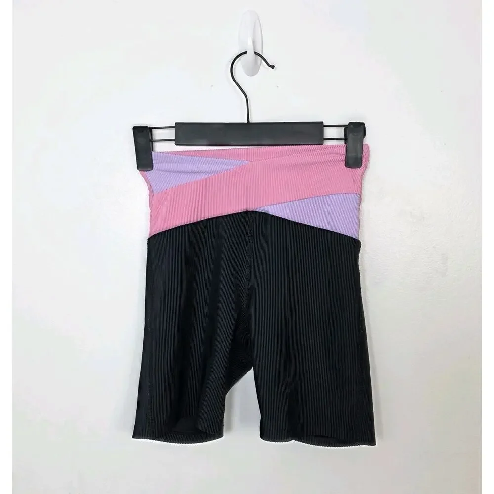 Beach Riot Black Pink Ribbed Stretchy Athletic‎ Summer Biker Shorts Size XS